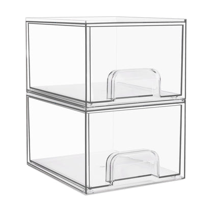 Vtopmart 2 Pack Clear Stackable Storage Drawers, 4.4'' Tall Acrylic Bathroom Makeup Organizer,Plastic Storage Bins For Vanity, Undersink, Kitchen Cabinets, Pantry, Home Organization