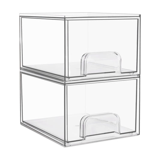 Vtopmart 2 Pack Clear Stackable Storage Drawers, 4.4'' Tall Acrylic Bathroom Makeup Organizer,Plastic Storage Bins For Vanity, Undersink, Kitchen Cabinets, Pantry, Home Organization