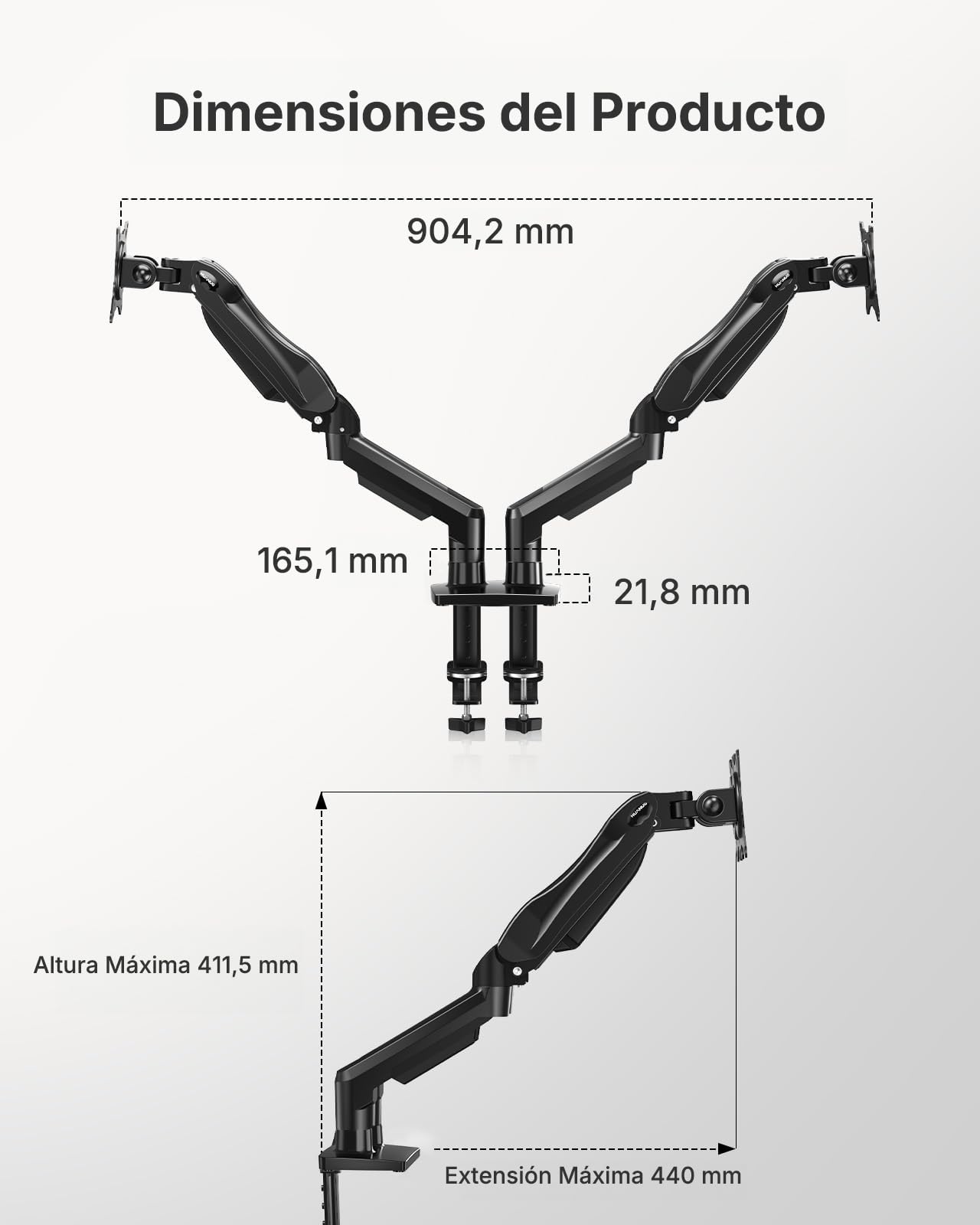 HUANUO Dual Monitor Stand, Fully Adjustable Monitor Desk Mount for 13–32″ Computer Screens, Full Motion VESA 75x75/100x100 with C-Clamp & Grommet Base, Each Arm Holds 4.4 to 19.8 lbs