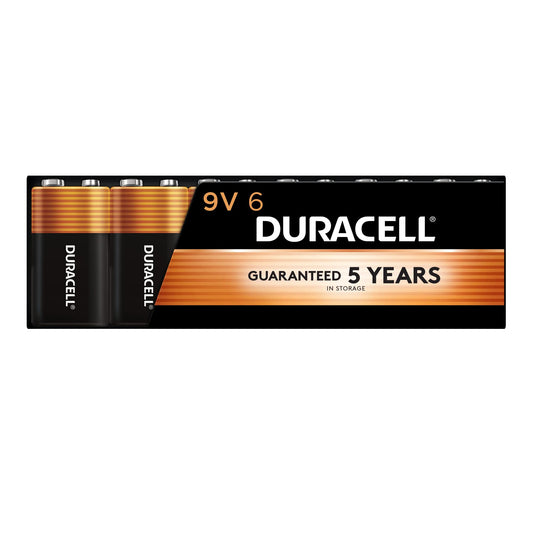 Duracell Coppertop 9V Battery, 6 Count (Pack of 1), 9 Volt Battery with Long-lasting Power, All-Purpose Alkaline 9V Battery for Household and Office Devices