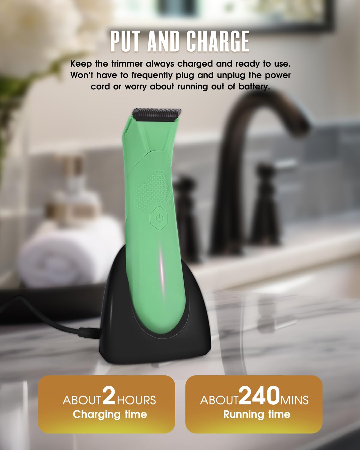 Body Trimmer for Men - Groin & Ball Shaver with Charging Dock - Constant Power No-Pull Electric Pubic Hair Clipper - 5-in-1 Guard Waterproof Body Groomer with LED Light, for Groin, Armpit & Body