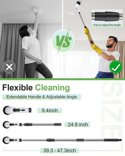 Electric Spin Scrubber, Cordless Cleaning Brush, Shower Scrubber with 8 Brush Heads 2H Power Dual Speed, Adjustable Extension Handle, IPX7 Waterproof for Tub Tile Floor Car, LX XP1