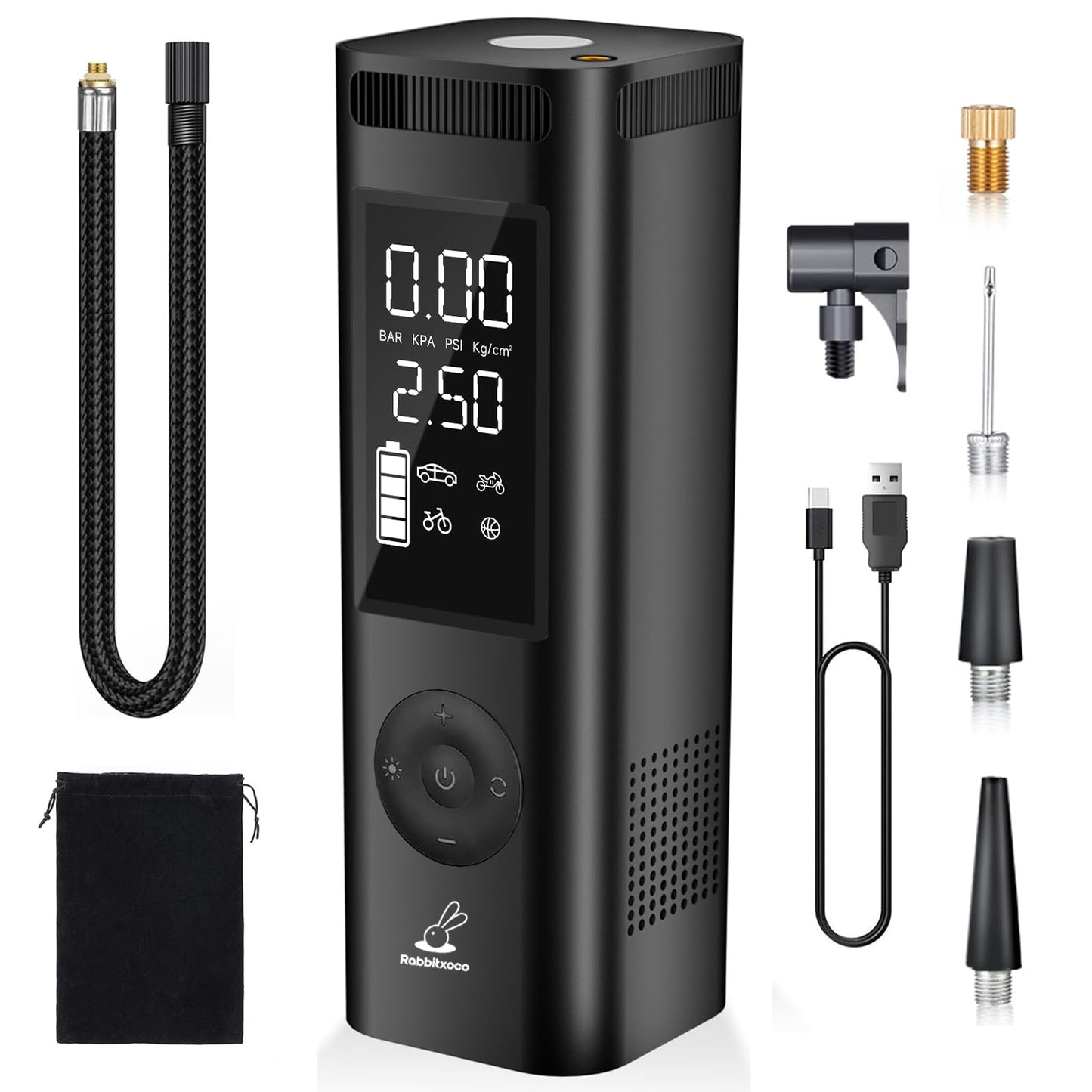 Tire Inflator Portable Air Compressor - 150PSI 4x Faster Portable Tire Inflator for Car - Air Pump For Car Tires with Digital Pressure - Auto Shut-off Smart Air Pump Suitable SUV, Bike Moto and More