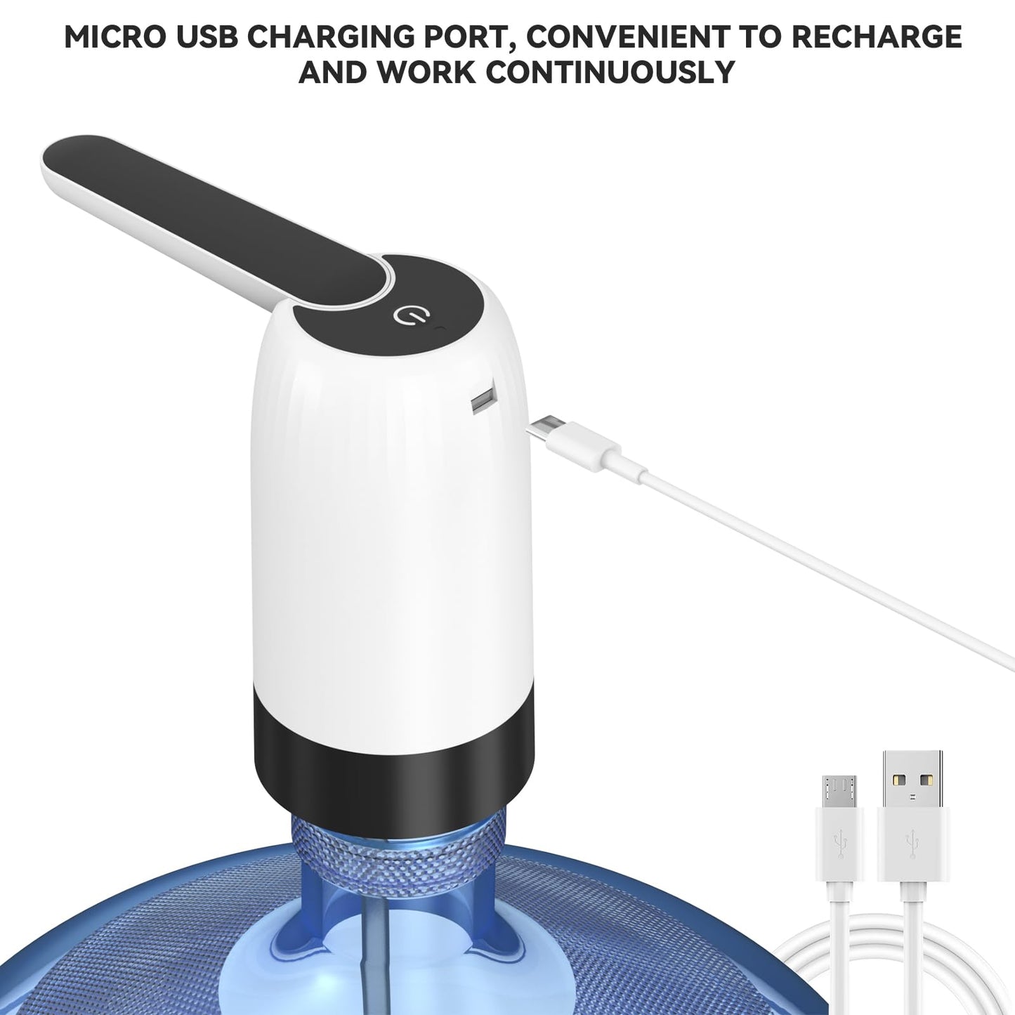 VAPTEC Water Dispenser for 2-5 Gal Bottles, Portable Water Bottle Pump, Rechargeable Battery, USB Charging Water Bottle Dispenser, One Button Design, Easy to Use for Home, Office, Travel, Camping