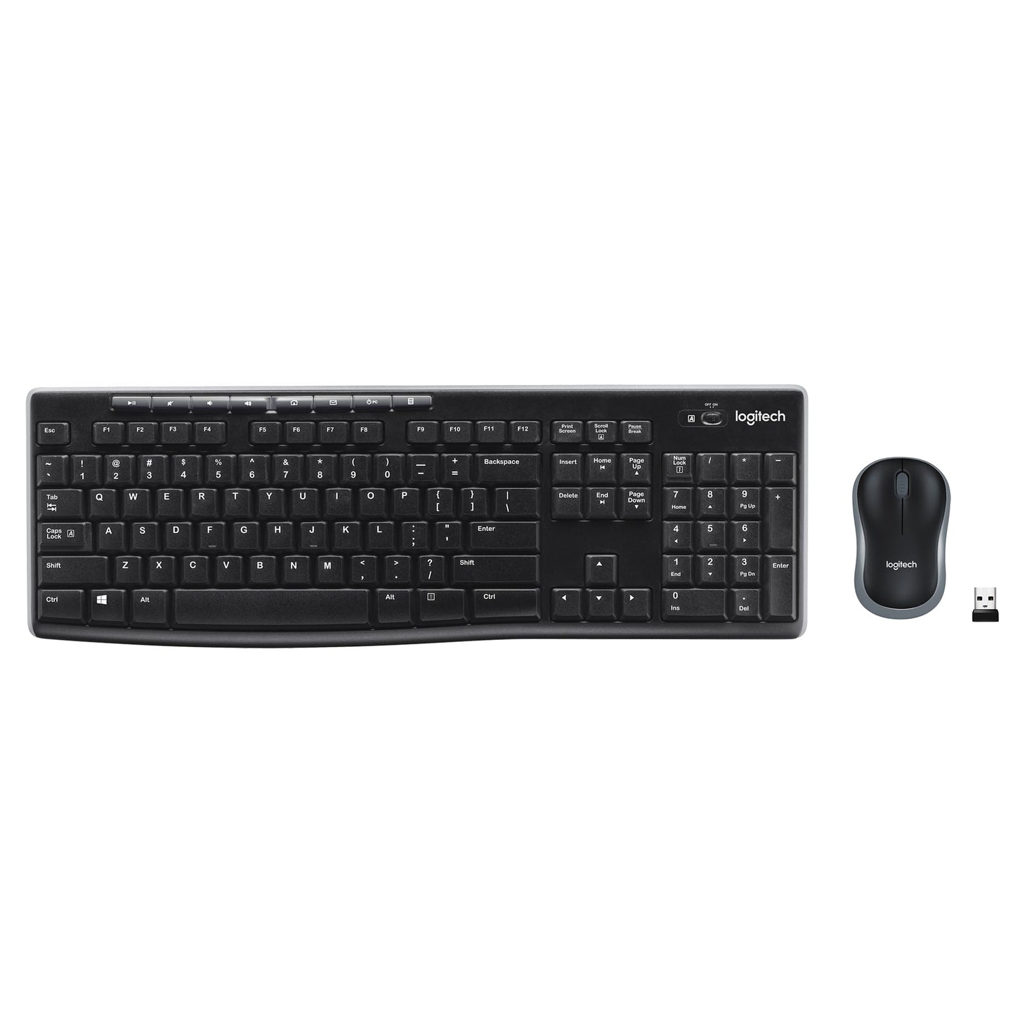 Logitech MK270 Wireless Keyboard and Mouse Combo for Windows, 2.4 GHz, 8 Multimedia Keys, PC, Laptop, Wireless Keyboard Compact Mouse Combo - Black