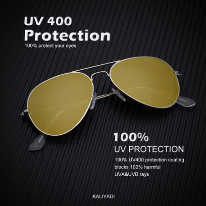 KALIYADI Polarized Aviator Sunglasses for Men Women Metal Sun glasses UV Blocking, 3 PACK(Golden Black/Silvery Black/Night Vision, 62mm)