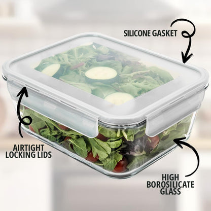 Razab 3300 ml / 112 oz Large Glass Food Storage Containers with Lids, Airtight, Leakproof, BPA Free - Ideal for Meal Prep, Store Leftover & Lunch, Baking Casserole - Freezer, Microwave & Oven Safe