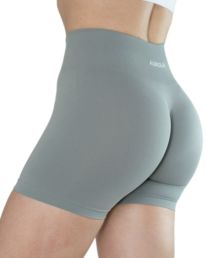 AUROLA 3 Pieces Pack Set Dream Workout Shorts for Women Seamless,Dark Black/Asphalt Grey/Ultimate Gray,M