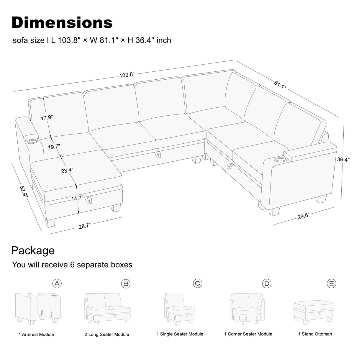 Belffin Chenille Modular Sectional Sofa Convertible L Shaped Corner Couches for Living Room with Storage Armrest with Cup Holder Light Grey Couch
