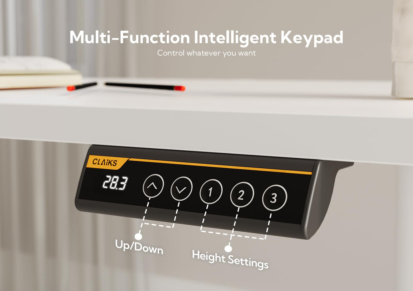 Claiks Electric Standing Desk, Adjustable Height Stand up Desk, 63x24 Inches Sit Stand Home Office Desk with Splice Board, White Frame/White Top
