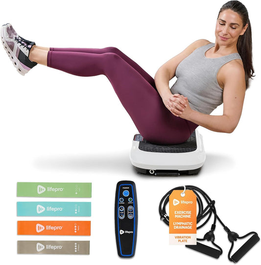 LifePro Vibration Plate Exercise Machine - Whole Body Workout Vibration Fitness Platform w/ Loop Bands - Home Training Equipment for Weight Loss & Toning - Remote, Balance Straps, Videos & Manual