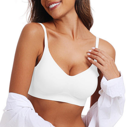 OEAK Womens Seamless Bra Push Up V Neck Bralettes Adjustable Wireless Padded Comfort Bras Adjustable Basic Everyday Bras White L