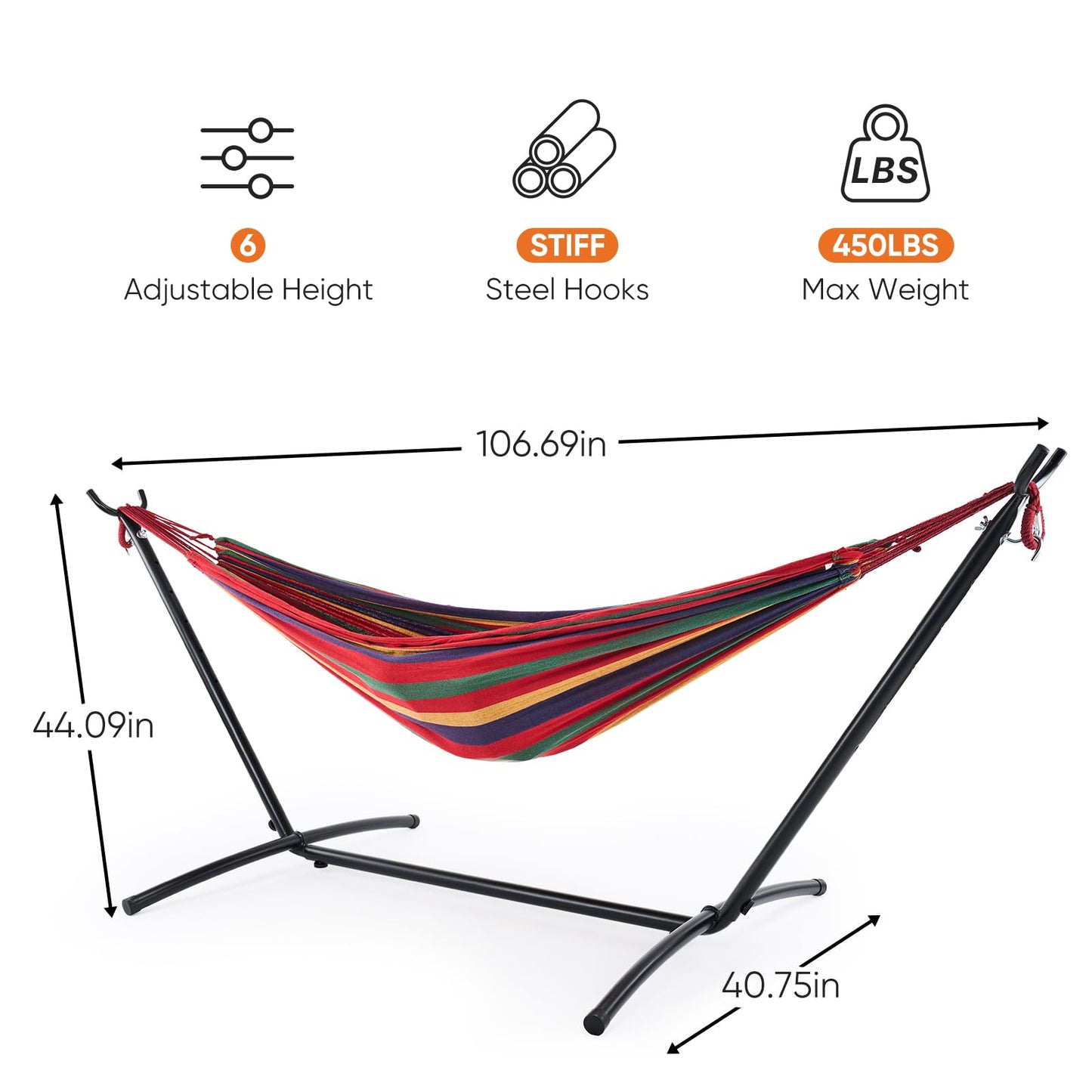 Sweetcrispy Double Hammock with Space Saving Steel Stand Heavy Duty 2 Person Standing Hammocks 450lb Capacity for Outside Garden Yard with Portable Carrying Bag, Red