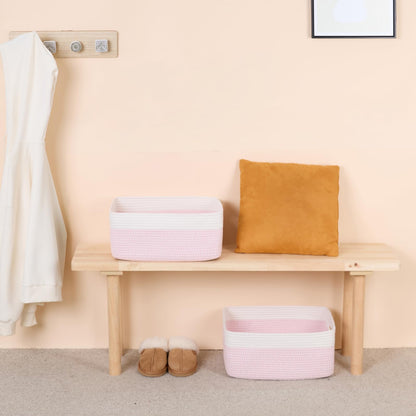 MiniArk Large Storage Baskets for Shelves, Closet Organizers Bins for Clothes Blanket Towels, Baby Nursery, Toy Baskets Box, Woven Rope Baskets, 17 x 13 x 7.5”, 3 Packs Woven Pink