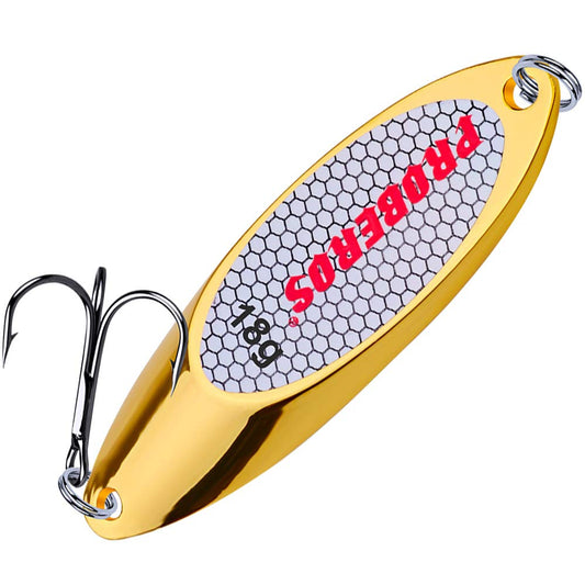 PROBEROS Fishing Spoons Lures Bass Baits Jigging Bait Tackle with Treble Hooks Hard Metal Spoon Fishing Lure Weight Pick 10 Pcs/Pack 0.63oz Gold