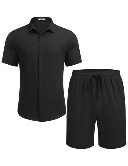 COOFANDY Mens Beach Set 2 Piece Linen Outfit for Men Short Sets, Black, X-Large
