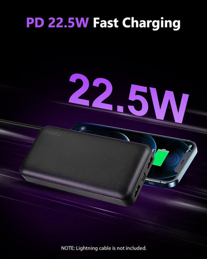 Miady Portable Charger, 2-Pack 20000mAh Battery Pack PD 22.5W USB Output Ports and Type C Fast in&Out Travel Fast Charging Power Bank Compatible with iPhone 16/15/14/13/12/X Galaxy 24/22 iPad Android