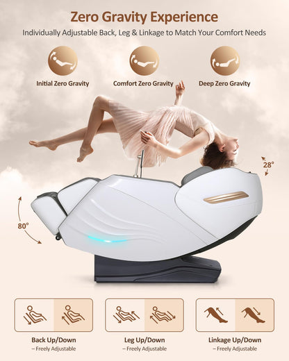 RELX 2025 Massage Chair Full Body, 20 Modes Zero Gravity SL-Track Shiatsu Massage Chair Built-in Heat System, Airbag Massage with Body Scan, Deep Yoga Stretch, Calfrest Extension and AI Control(White)