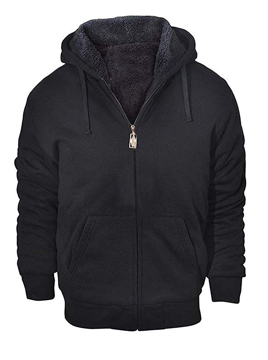 GEEK LIGHTING Hoodies for Men Heavyweight Fleece Sweatshirt - Full Zip Up Thick Sherpa Lined All black XL