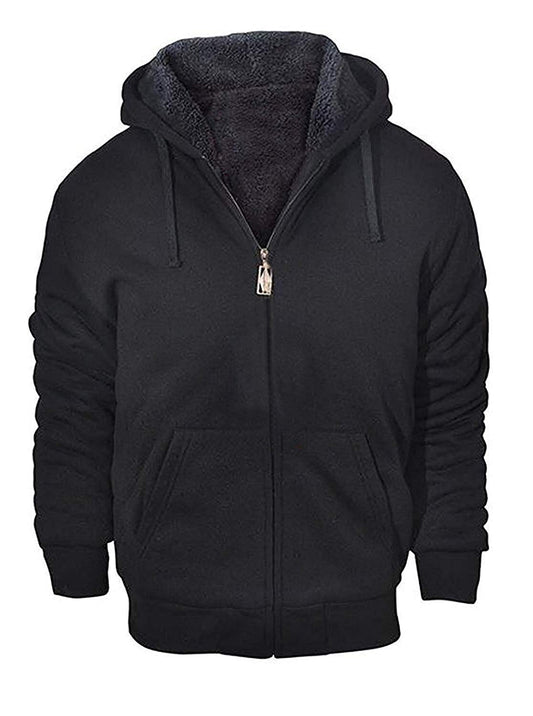 GEEK LIGHTING Hoodies for Men Heavyweight Fleece Sweatshirt - Full Zip Up Thick Sherpa Lined All black XL