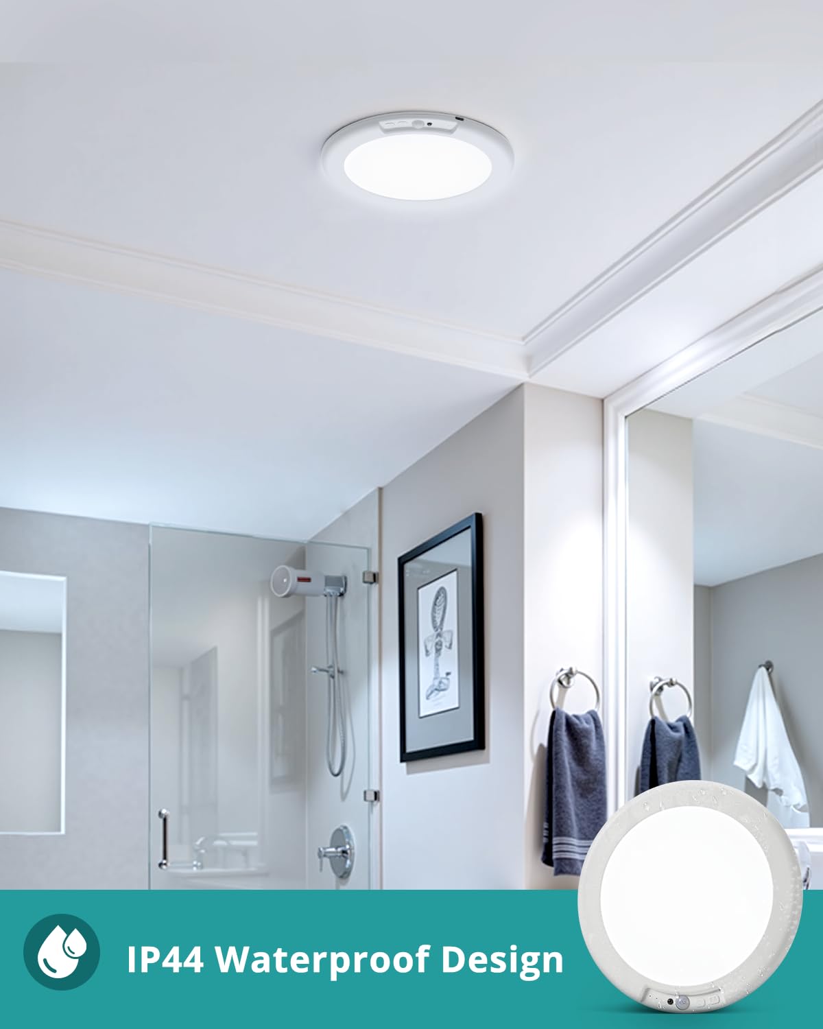 wowatt Battery Operated Ceiling Light Rechargeable Ceiling Lights with Remote Wireless Shower Lighting 3000K 4500K 6500K 7.48in Dimmable Timing Overhead Light for Closet Shower Living Room