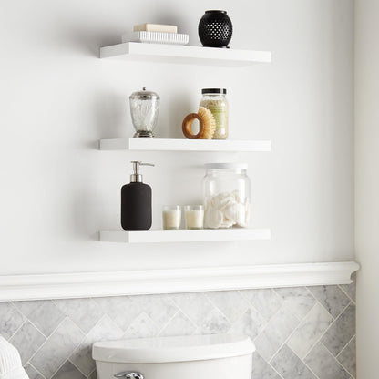 BAYKA Floating Shelves for Wall – Rustic Wood Wall Shelves with Metal Brackets for Bathroom, Bedroom, Kitchen, or Living Room Decor – White, Set of 3, Sturdy Storage with 22lb Capacity