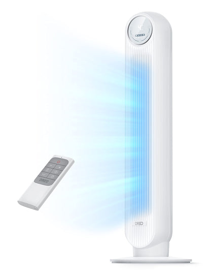 DREO Tower Fan for Bedroom, 25ft/s Velocity Quiet Floor Fan, 90° Oscillating Fans for Indoors with 4 Speeds, 4 Modes, 8H Timer, Standing Fans, Bladeless Fan, White (DR-HTF007)