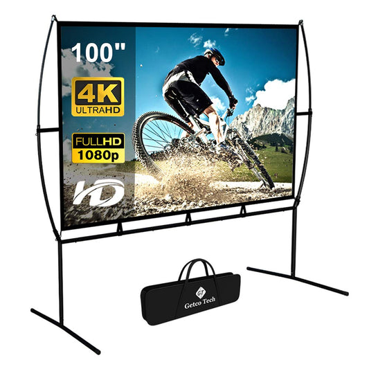 Projector Screen with Stand Foldable Portable Movie Screen（16：9）, HD 4K Double Sided Indoor Outdoor Projection Screen for Home Theater (100 Inch) …