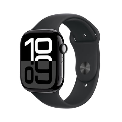 Apple Watch Series 10 [GPS + Cellular 46mm case] Smartwatch with Jet Black Aluminium Case with Black Sport Band - M/L. Fitness Tracker, ECG App, Always-On Retina Display, Water Resistant