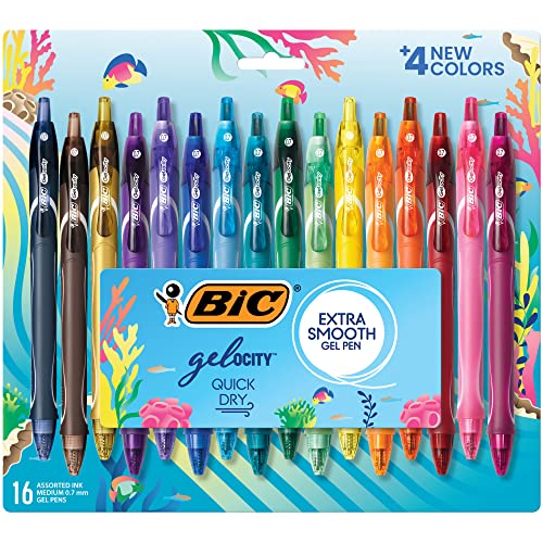 BIC Gelocity Quick Dry Ocean Themed Gel Pens, Medium Point (0.7mm), 16-Count Gel Pen Set, Colored Gel Pens for Note Taking and Journaling