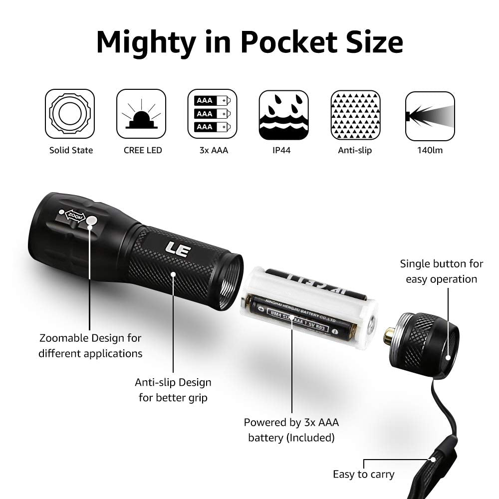 Lighting EVER LED Flashlights High Lumens, Small Flashlight, Waterproof, Adjustable Focus Flash Light for Outdoor, Emergency, AAA Batteries Included, Tactical & Camping Accessories