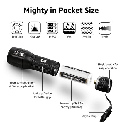 Lighting EVER LED Flashlights High Lumens, Small Flashlight, Waterproof, Adjustable Focus Flash Light for Outdoor, Emergency, AAA Batteries Included, Tactical & Camping Accessories