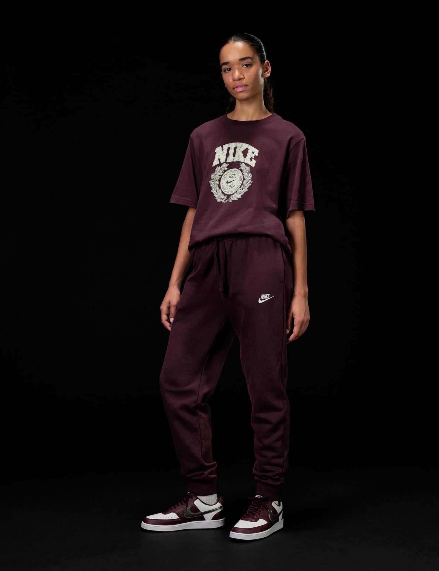 Nike Women's Court Vision Low Next Nature Shoes, White/Metallic Pewter-Burgundy Crush, 9.5