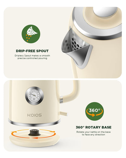 Electric Kettle 1.8L with Temperature Gauge, 1500W Fast Boiling Electric Tea Kettle, 100% Stainless Steel Retro-Style Hot Water Kettle Electric - Glowing LED Light, Auto Shut-Off & Boil-Dry Protection