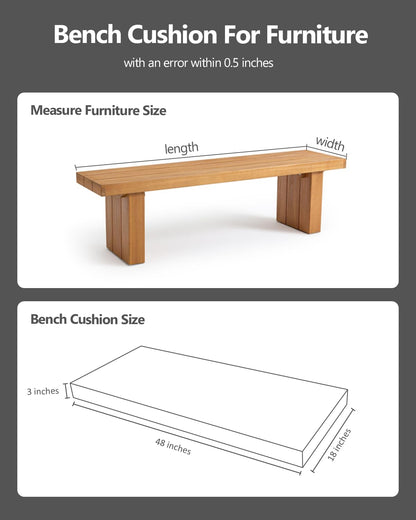 Navenwelle 48x18x3“ Outdoor Bench Cushion, Strengthen Waterproof Seat Cushions, High-Density Bench Pad with Anti-Slip Bottom, Outdoor Cushion for Patio Garden Swing Furniture (Grey)