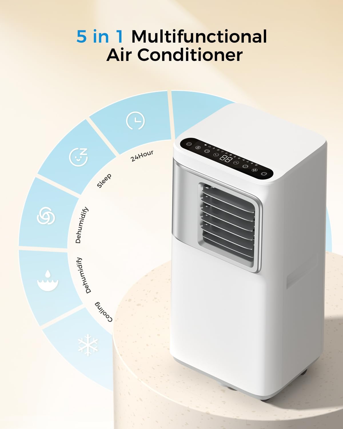Portable-Air-Conditioners-16,000-Btu - AC Unit 5 in 1 Wifi Smart Air Conditioner with APP, Fan & Dehumidifier, Remote, 24H, Window Kits Included Drainage-free Cooling for Large Room Indoor