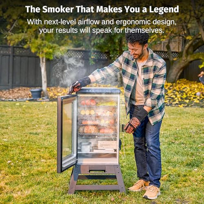 EAST OAK Ridgewood Pro 30" Electric Smoker Built-in Meat Probe & Elevated Stand for Outdoors Up to 6× Longer Smokes, Adjustable Side Chip Loader Smoke with 725 sq in Cooking Area, Night Blue