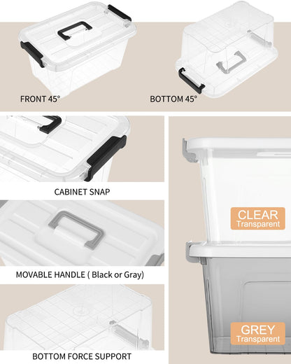 AREYZIN Plastic Storage Bins With Lids,6 Pack Storage Organizer Bins,7 Quart Stackable Storage container with Lid and Gray Handle Buckle Easy for Home Office Organization, with White Lids