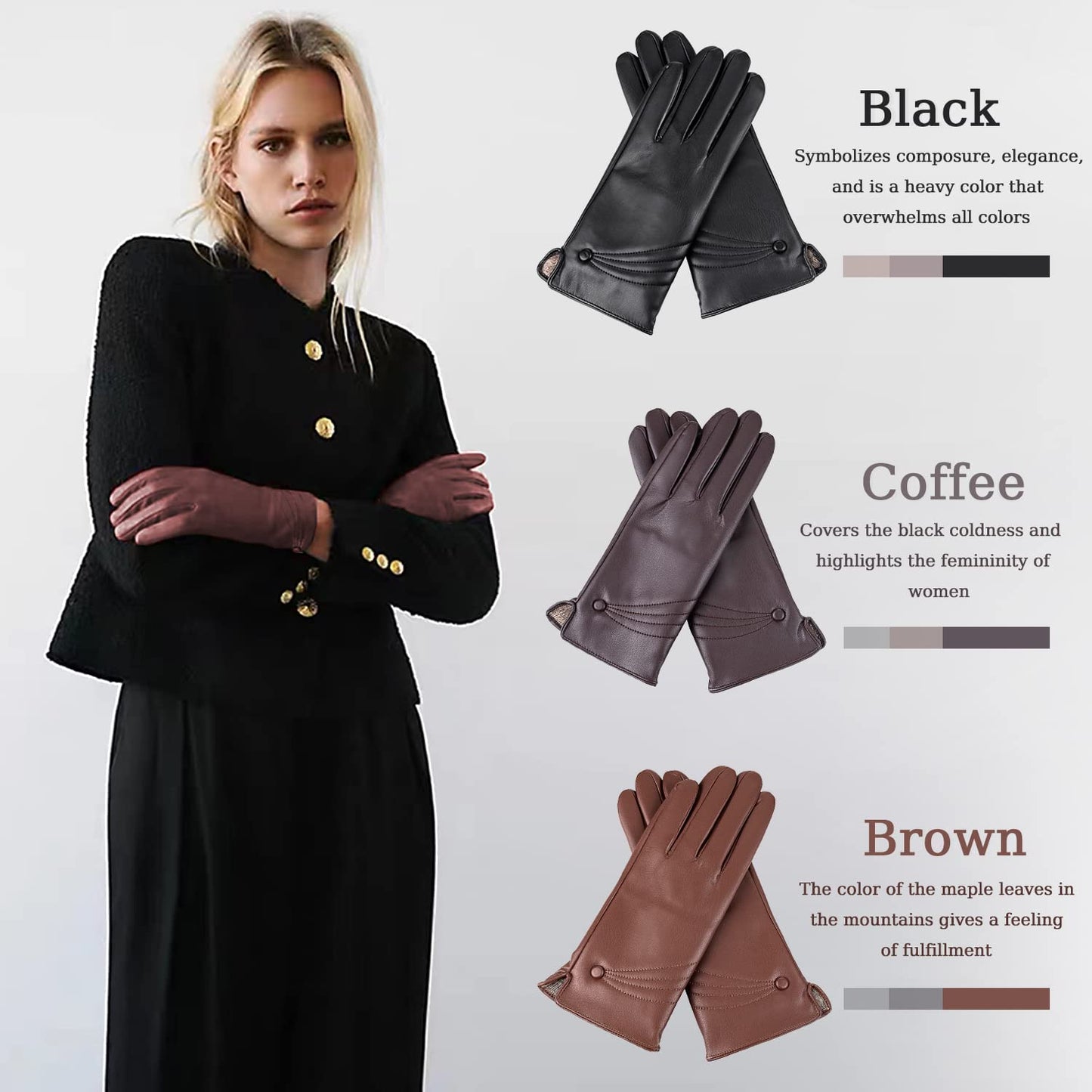 ISHISBEB Winter Leather Gloves for Women, Warm Touchscreen Gloves