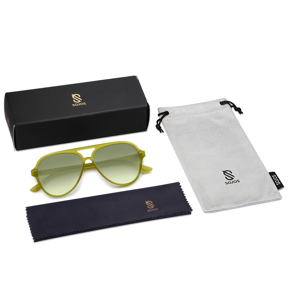 SOJOS Classic Polarized Aviator Sunglasses for Women Men, Retro Trendy Aviators Shades SJ2201, Light Green/Gradient Green