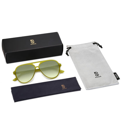 SOJOS Classic Polarized Aviator Sunglasses for Women Men, Retro Trendy Aviators Shades SJ2201, Light Green/Gradient Green