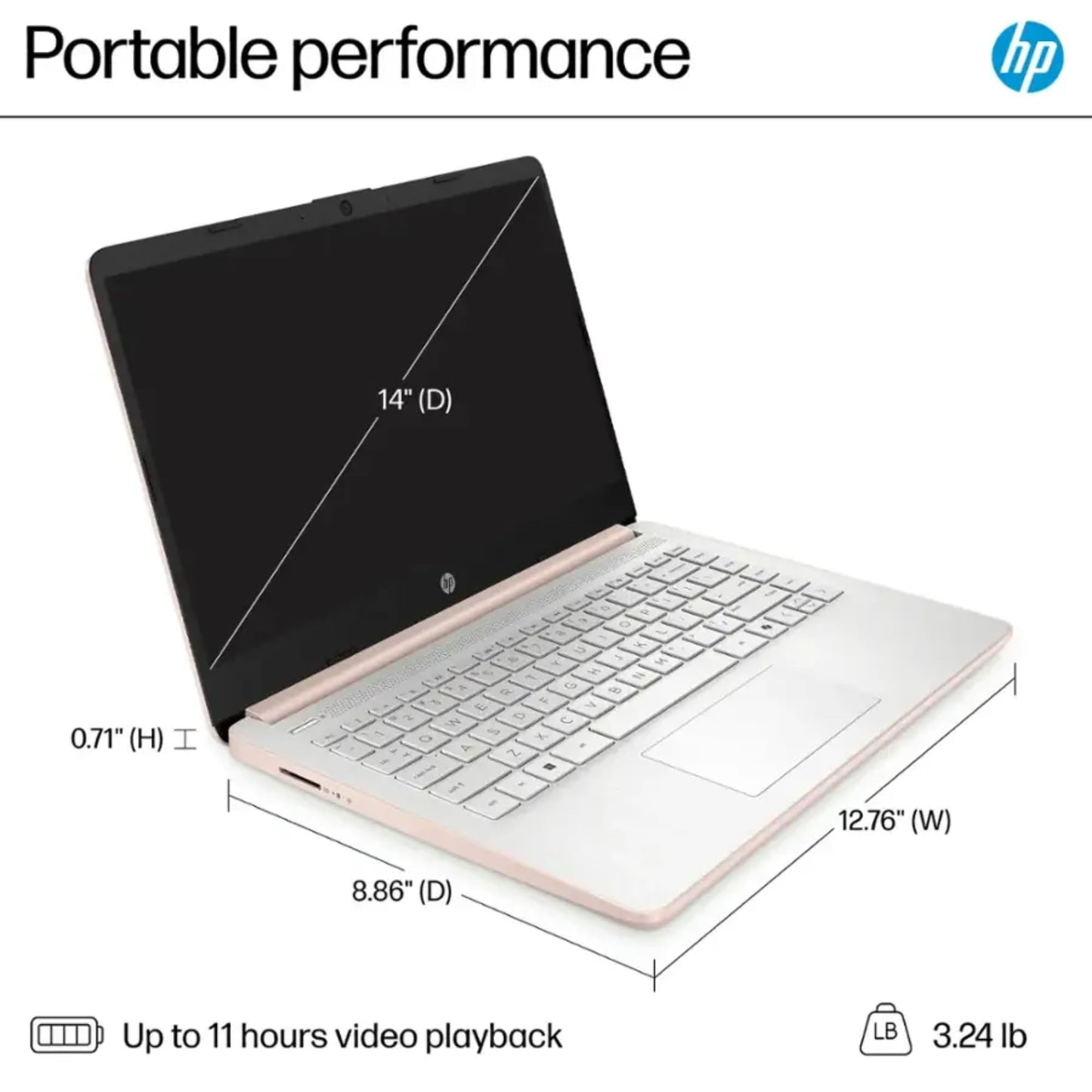 HP Rose Gold Ultrabook Laptop with Microsoft Office 365, Intel 2-Core CPU, 1.1TB Storage (1TB OneDrive and 64GB SSD), 8GB RAM, Windows 11, No Mouse