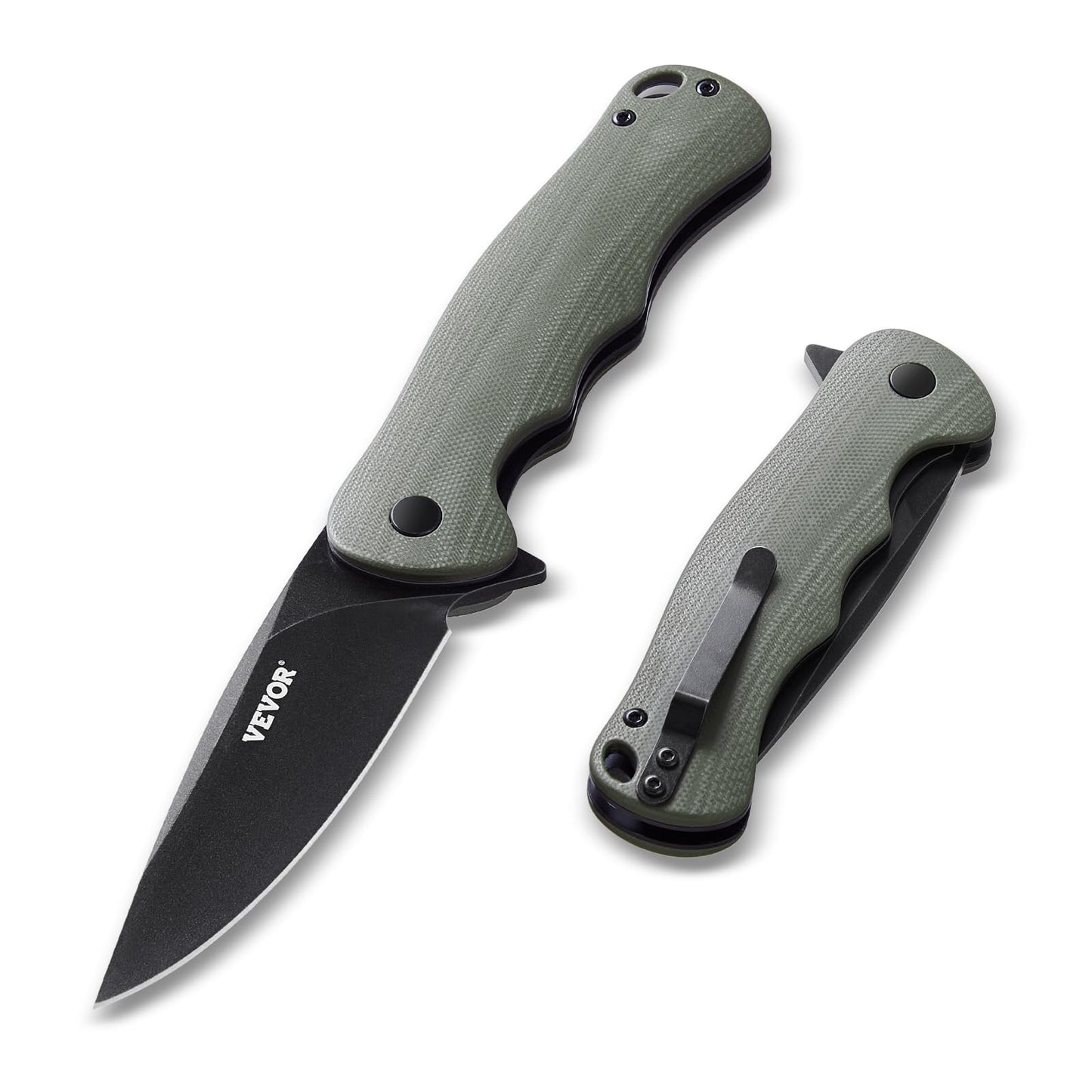 VEVOR Folding Pocket Knife, 3.5 in D2 Steel Blade, G10 Handle Small EDC Knife with Pocket Clip, Sharp Camping Survival Hiking Knife, 3.84 oz/0.1 kg Easy to Carry for Men Women Self Defense