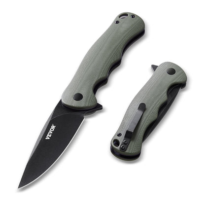 VEVOR Folding Pocket Knife, 3.5 in D2 Steel Blade, G10 Handle Small EDC Knife with Pocket Clip, Sharp Camping Survival Hiking Knife, 3.84 oz/0.1 kg Easy to Carry for Men Women Self Defense