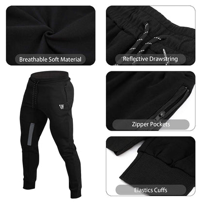ZENWILL Mens Tapered Workout Running Pants,Gym Jogger Training Sweatpants Slim Fit with Zip Pockets (Large, Black)