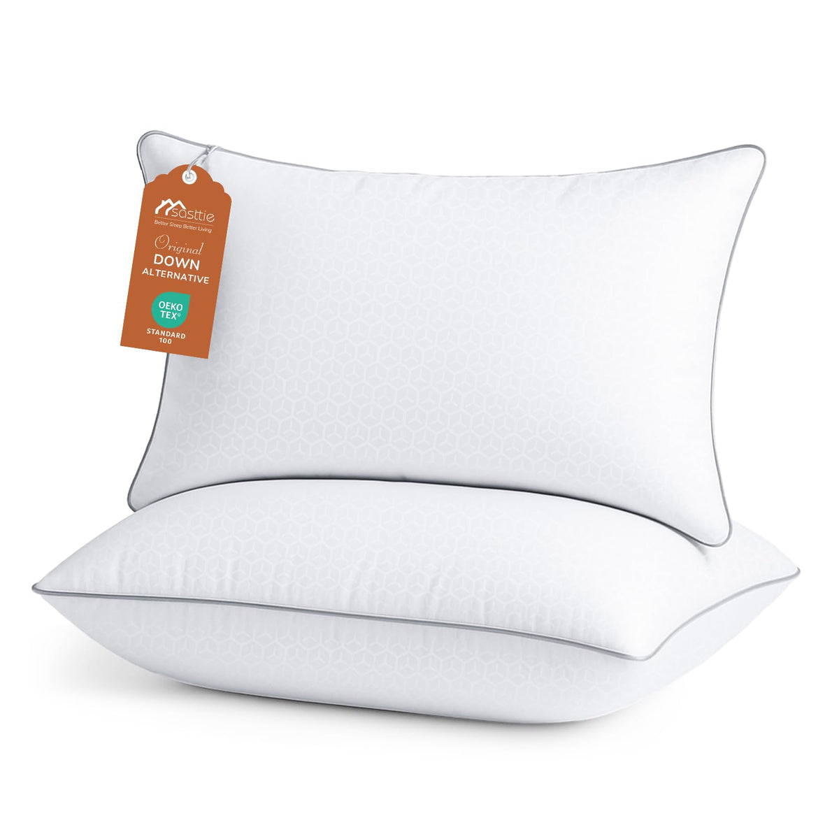 Sasttie Pillows Queen Size Set of 2, Bed Pillows for Side, Back, and Stomach Sleepers - Oeko-Tex Certified Down Alternative Plump Filling - Hotel Quality and Machine Washable, 20x30 Inches, 2 Pack