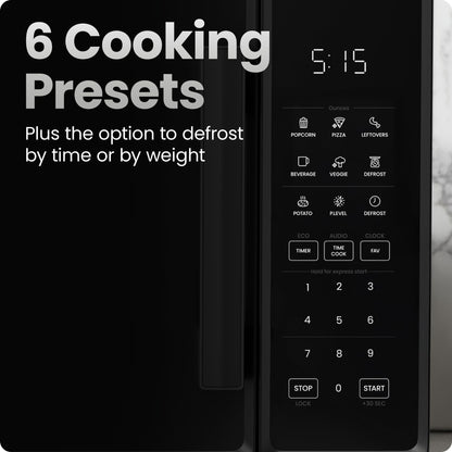 Chefman Countertop Microwave Oven 1.1 Cu. Ft., 1000 Watts with 10 Power Levels, 6 Cooking Presets with One-Touch Express Cook, Eco Mode, Child Safety Lock, & Mute Button - Black