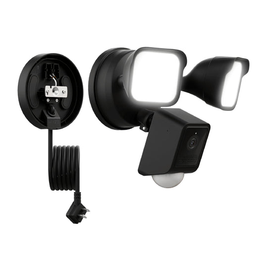 WYZE Floodlight Camera v2 with Plug-in Mount, 2K HD Outdoor Security Camera, Color Night Vision, Motion Activated, Electrical Box with 20ft Weather-Resistant Power Cable, Easy Installation (Black)