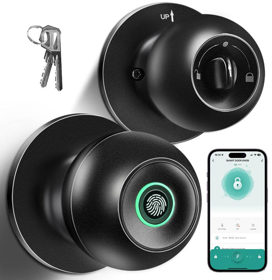Fingerprint Door Lock, Smart Fingerprint Door Knob with Lock, Biometric Door knob with App Control & Key, Keyless Thumbprint Entry Door Lock for Bedroom, Front Door, Home, Apartment Office and Garages