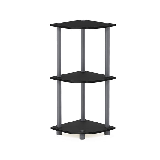 Furinno Turn-N-Tube 3-Tier Corner Display Rack Multipurpose Shelving Unit, Black/Grey (12077BK/GY)